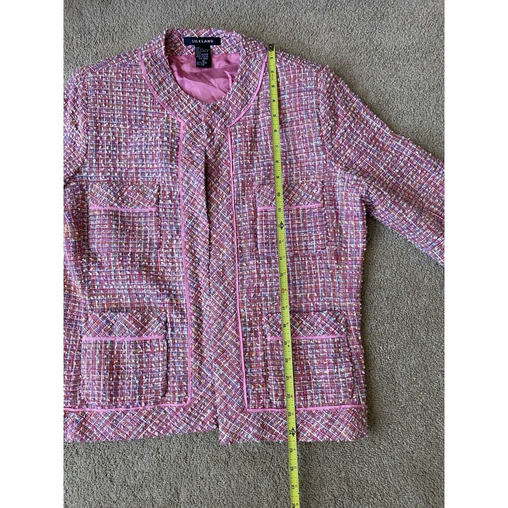 SILKLAND Pink Tweed Bouclé 2-Piece Skirt Suit Set – 70% Silk Coquette Size 12 - Picture 10 of 16